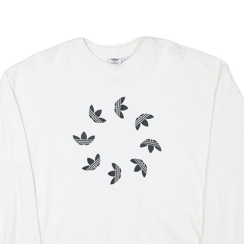 ADIDAS Womens White Cotton Blend Crew Neck UK 10 Sweatshirt Logo Print