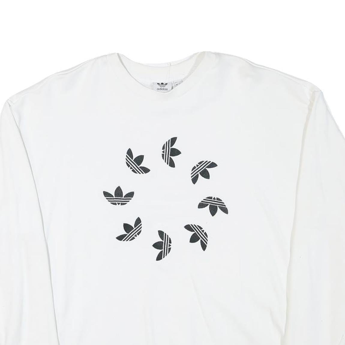 ADIDAS Womens White Cotton Blend Crew Neck UK 10 Sweatshirt Logo Print