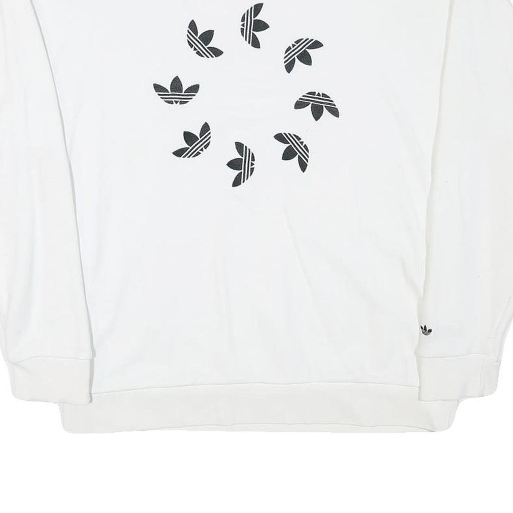 ADIDAS Womens White Cotton Blend Crew Neck UK 10 Sweatshirt Logo Print