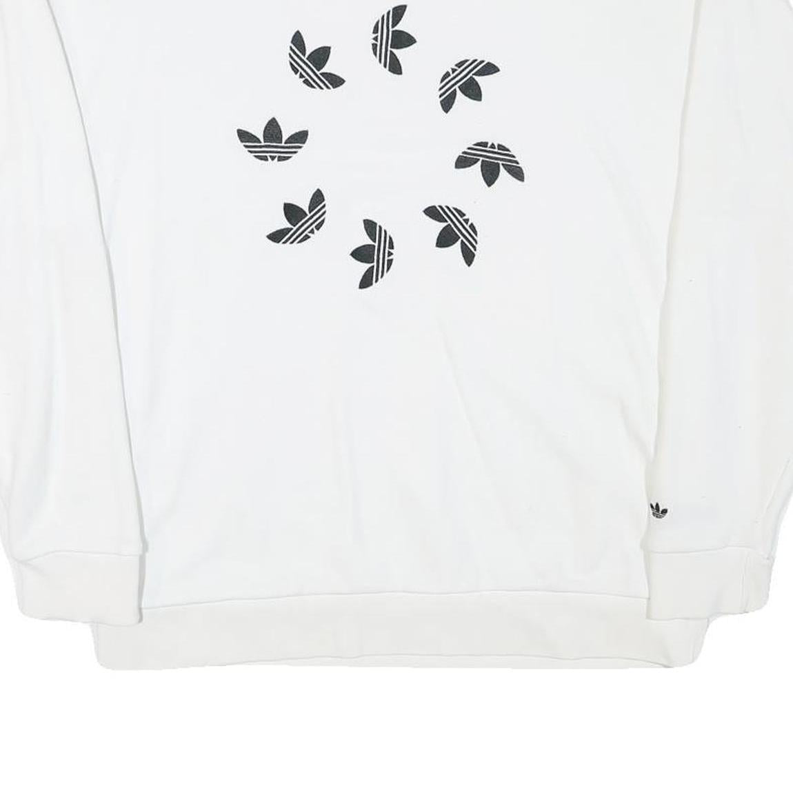 ADIDAS Womens White Cotton Blend Crew Neck UK 10 Sweatshirt Logo Print