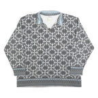 RASPBERRY Womens Grey & Blue Zip Neck L Fair Isle Knit Sweatshirt