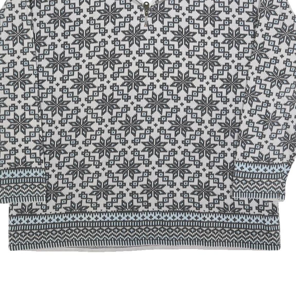 RASPBERRY Womens Grey & Blue Zip Neck L Fair Isle Knit Sweatshirt