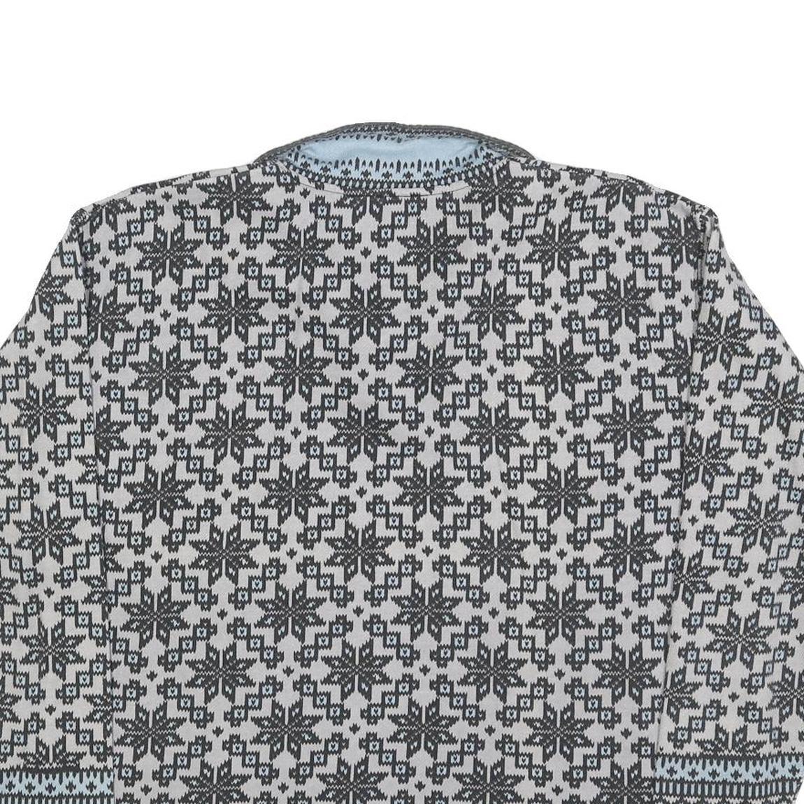 RASPBERRY Womens Grey & Blue Zip Neck L Fair Isle Knit Sweatshirt