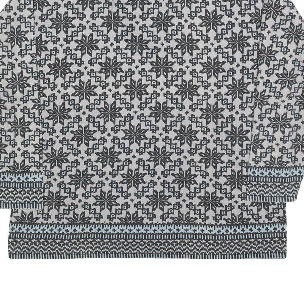 RASPBERRY Womens Grey & Blue Zip Neck L Fair Isle Knit Sweatshirt