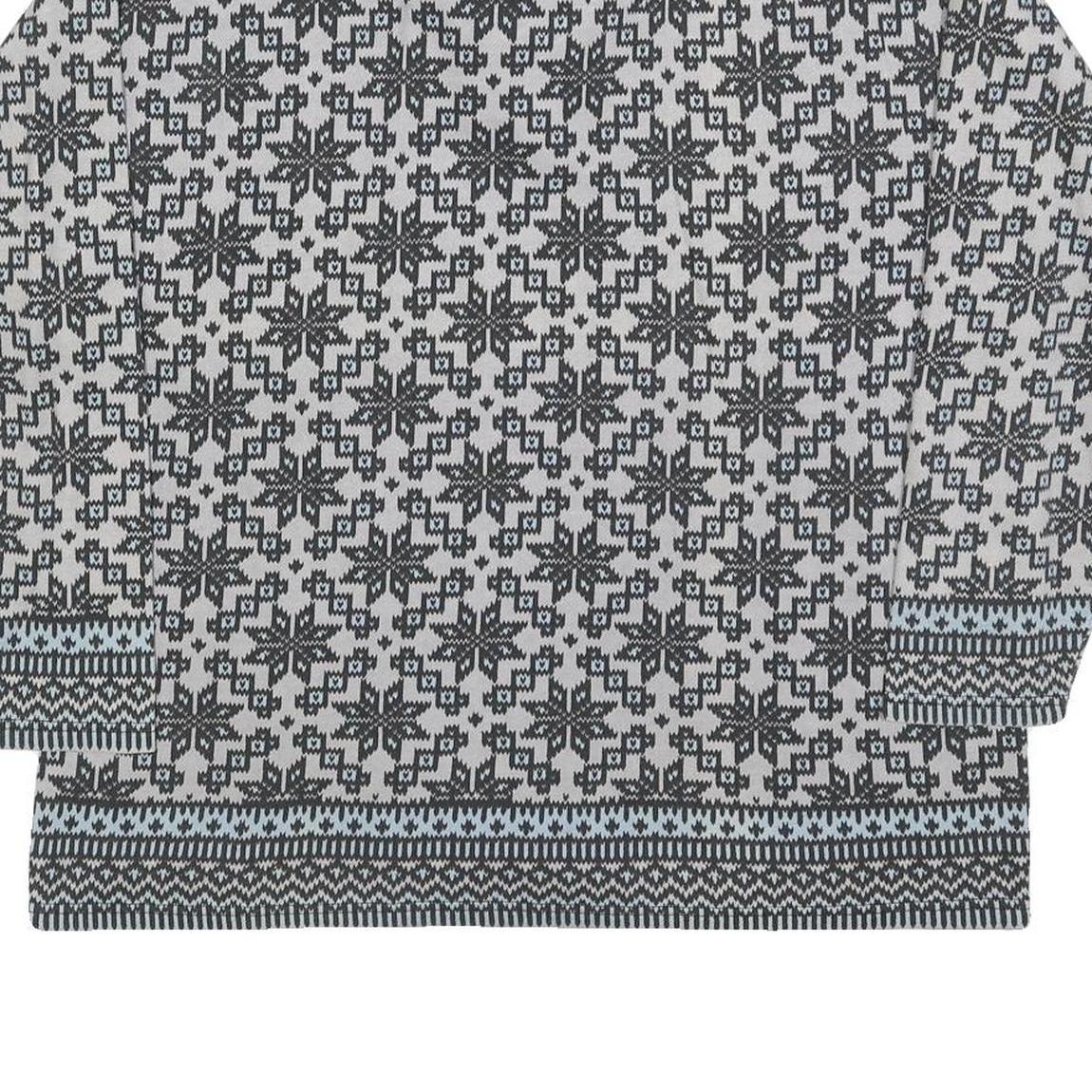 RASPBERRY Womens Grey & Blue Zip Neck L Fair Isle Knit Sweatshirt