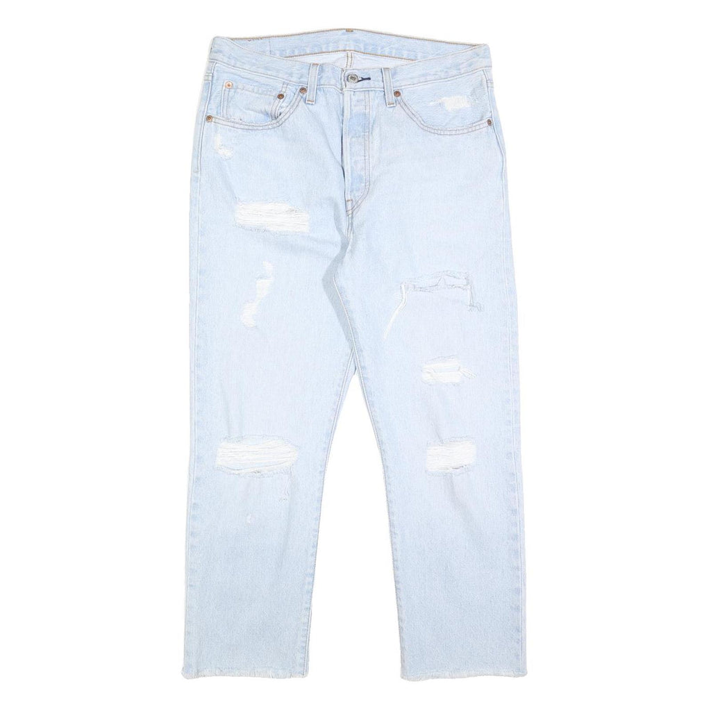 LEVI'S 501 Womens Regular Fit Straight Denim Light Blue Distressed W30 L26
