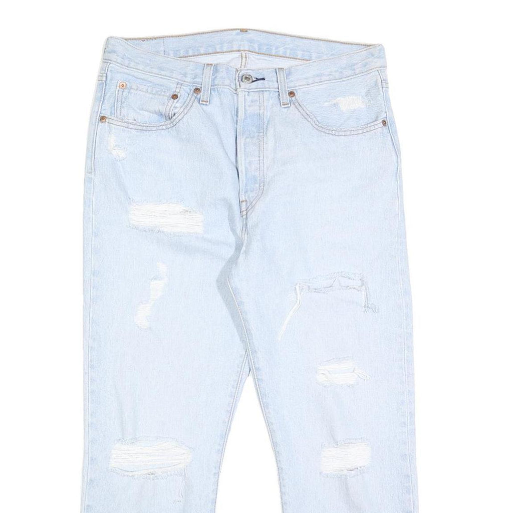 LEVI'S 501 Womens Regular Fit Straight Denim Light Blue Distressed W30 L26