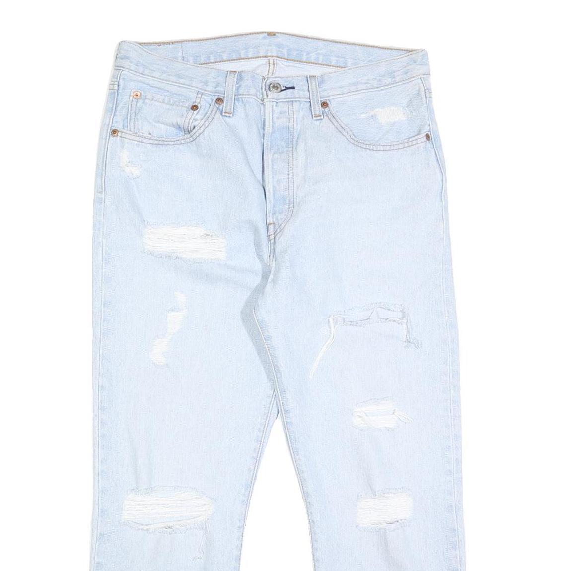 LEVI'S 501 Womens Regular Fit Straight Denim Light Blue Distressed W30 L26