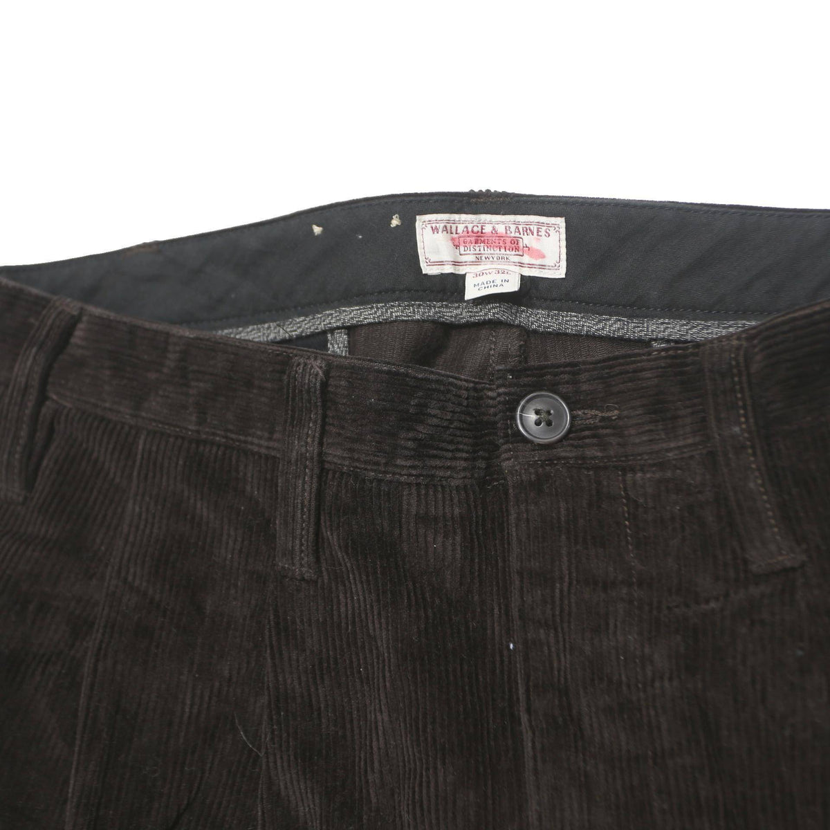 WALLACE & BARNES Mens Regular Fit Black Corduroy Trousers W30 L32 Classic Zip