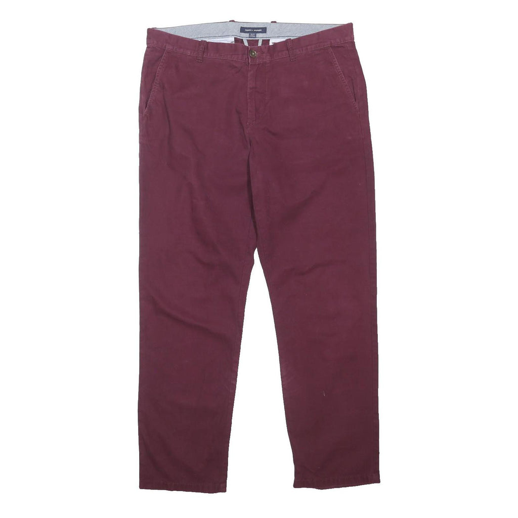 TOMMY HILFIGER Mens Cotton Blend Burgundy Regular Fit Trousers W38 L31 Casual