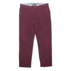 TOMMY HILFIGER Mens Cotton Blend Burgundy Regular Fit Trousers W38 L31 Casual