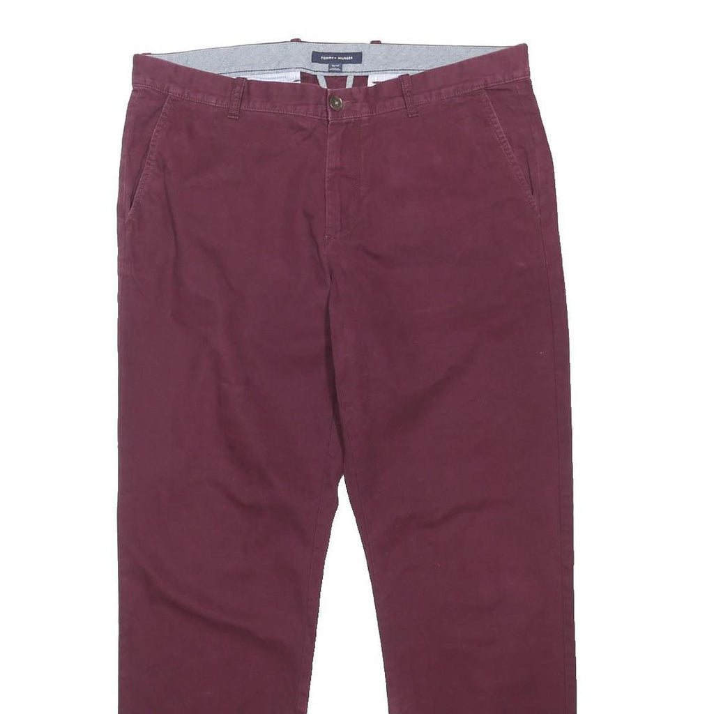 TOMMY HILFIGER Mens Cotton Blend Burgundy Regular Fit Trousers W38 L31 Casual