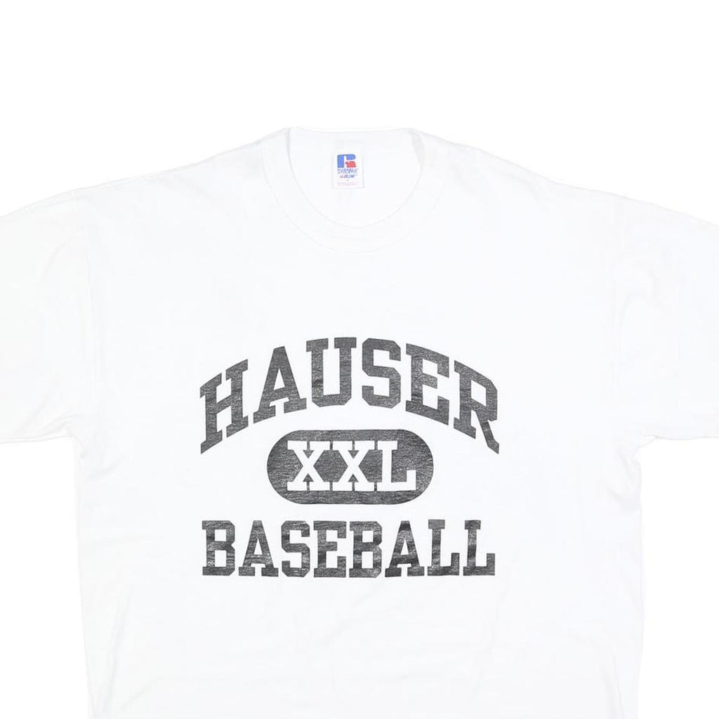 RUSSELL ATHLETIC Mens White Hauser Baseball Graphic T-Shirt L Short Sleeve Crew