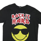 Mens Black Rock It Hard Smileyworld Graphic T-Shirt XL Short Sleeve Crew Neck