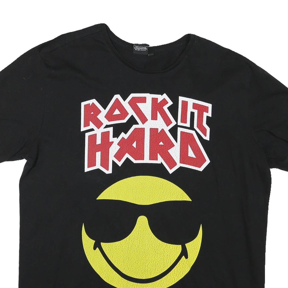 Mens Black Rock It Hard Smileyworld Graphic T-Shirt XL Short Sleeve Crew Neck