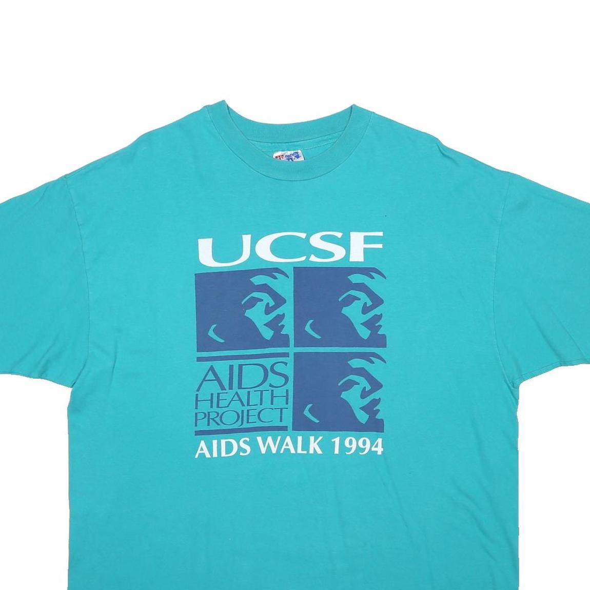 HANES Mens Blue UCSF AIDS Walk 1994 Graphic T-Shirt XL Short Sleeve Crew Neck