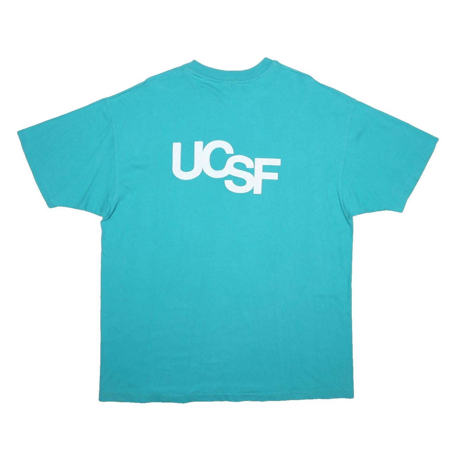 HANES Mens Blue UCSF AIDS Walk 1994 Graphic T-Shirt XL Short Sleeve Crew Neck