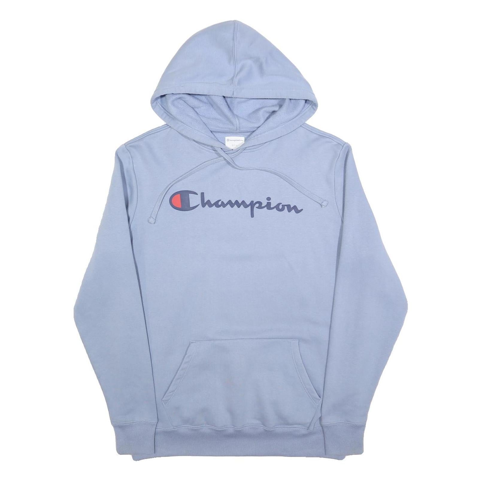 CHAMPION Mens Light Blue Hoodie S Classic Logo Cotton Blend Pullover
