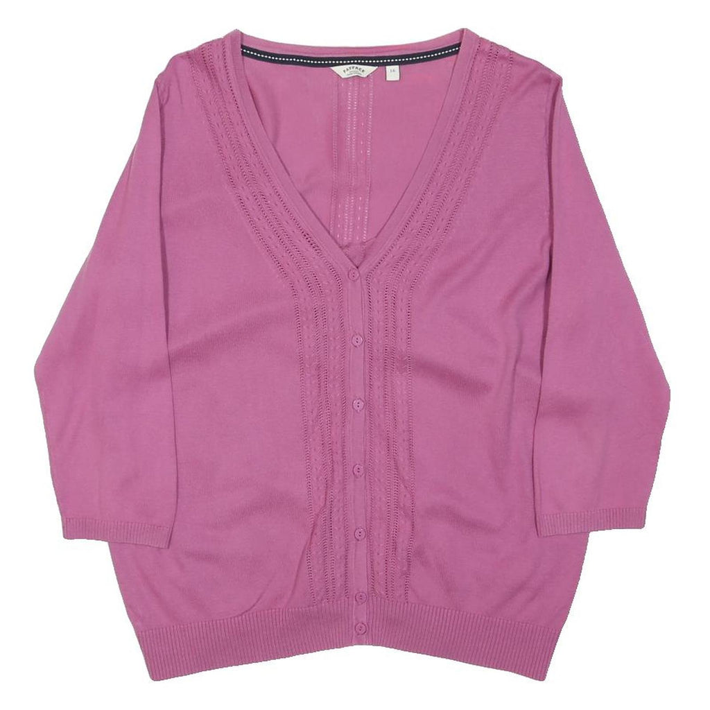 FAT FACE Womens Pink Patterned V-Neck Button Up Jumper Cotton Blend L