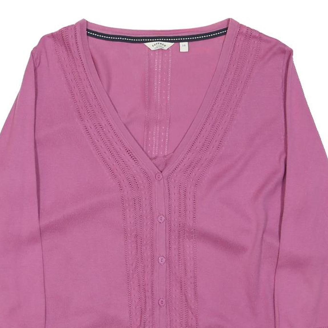 FAT FACE Womens Pink Patterned V-Neck Button Up Jumper Cotton Blend L