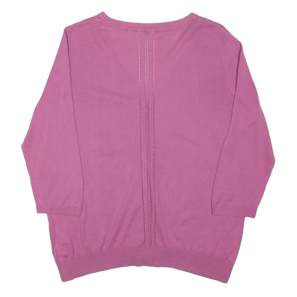 FAT FACE Womens Pink Patterned V-Neck Button Up Jumper Cotton Blend L