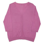 FAT FACE Womens Pink Patterned V-Neck Button Up Jumper Cotton Blend L
