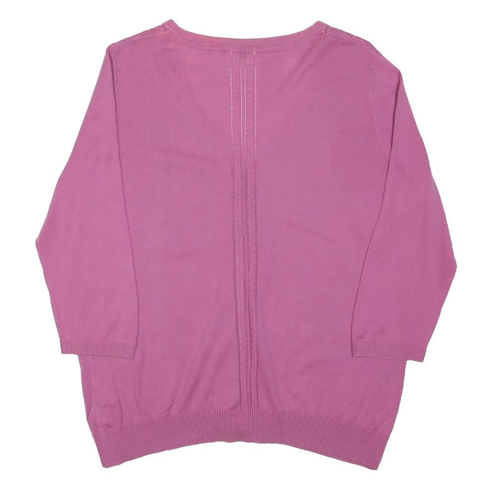 FAT FACE Womens Pink Patterned V-Neck Button Up Jumper Cotton Blend L