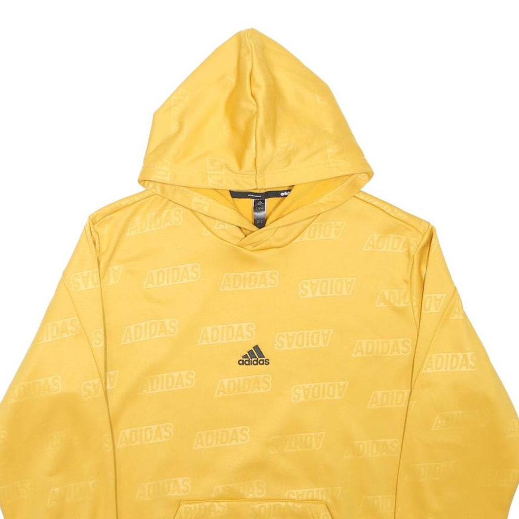ADIDAS Mens Yellow Hoodie M Cotton Blend Pullover Sweatshirt Logo