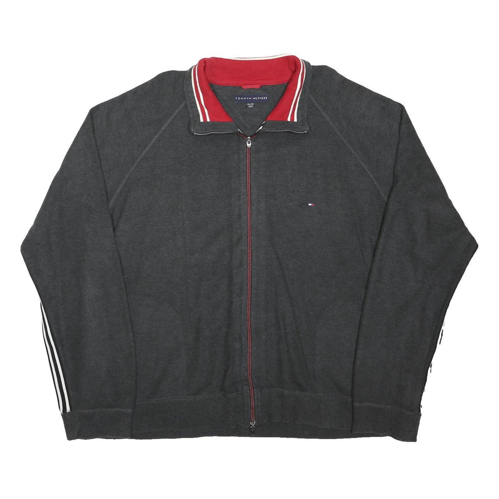 TOMMY HILFIGER Mens Grey & Red Track Jacket 2XL Cotton Blend Zip Collar