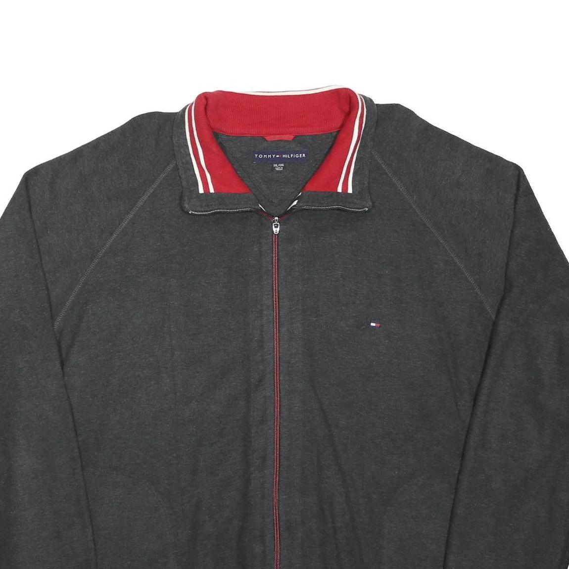 TOMMY HILFIGER Mens Grey & Red Track Jacket 2XL Cotton Blend Zip Collar