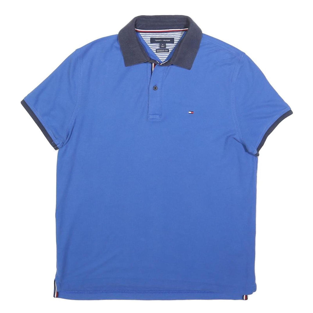 TOMMY HILFIGER Mens Blue & Navy Polo Shirt M Cotton Blend Short Sleeve Basic