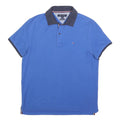 TOMMY HILFIGER Mens Blue & Navy Polo Shirt M Cotton Blend Short Sleeve Basic