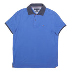 TOMMY HILFIGER Mens Blue & Navy Polo Shirt M Cotton Blend Short Sleeve Basic