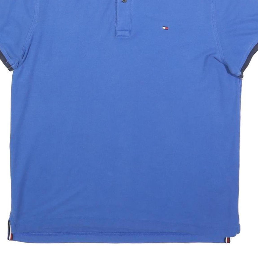 TOMMY HILFIGER Mens Blue & Navy Polo Shirt M Cotton Blend Short Sleeve Basic