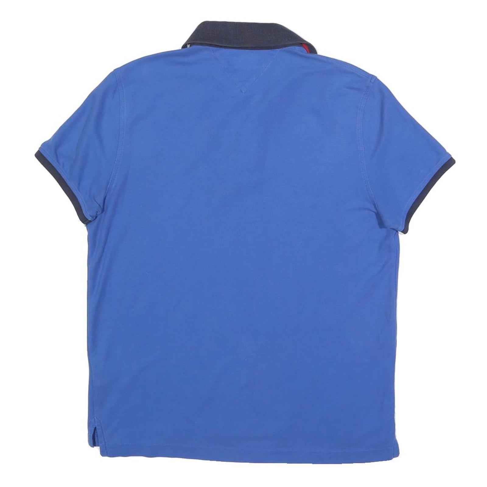 TOMMY HILFIGER Mens Blue & Navy Polo Shirt M Cotton Blend Short Sleeve Basic