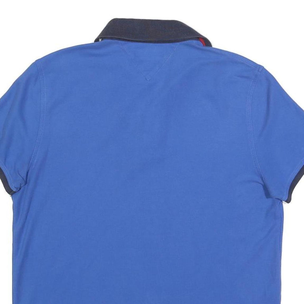 TOMMY HILFIGER Mens Blue & Navy Polo Shirt M Cotton Blend Short Sleeve Basic