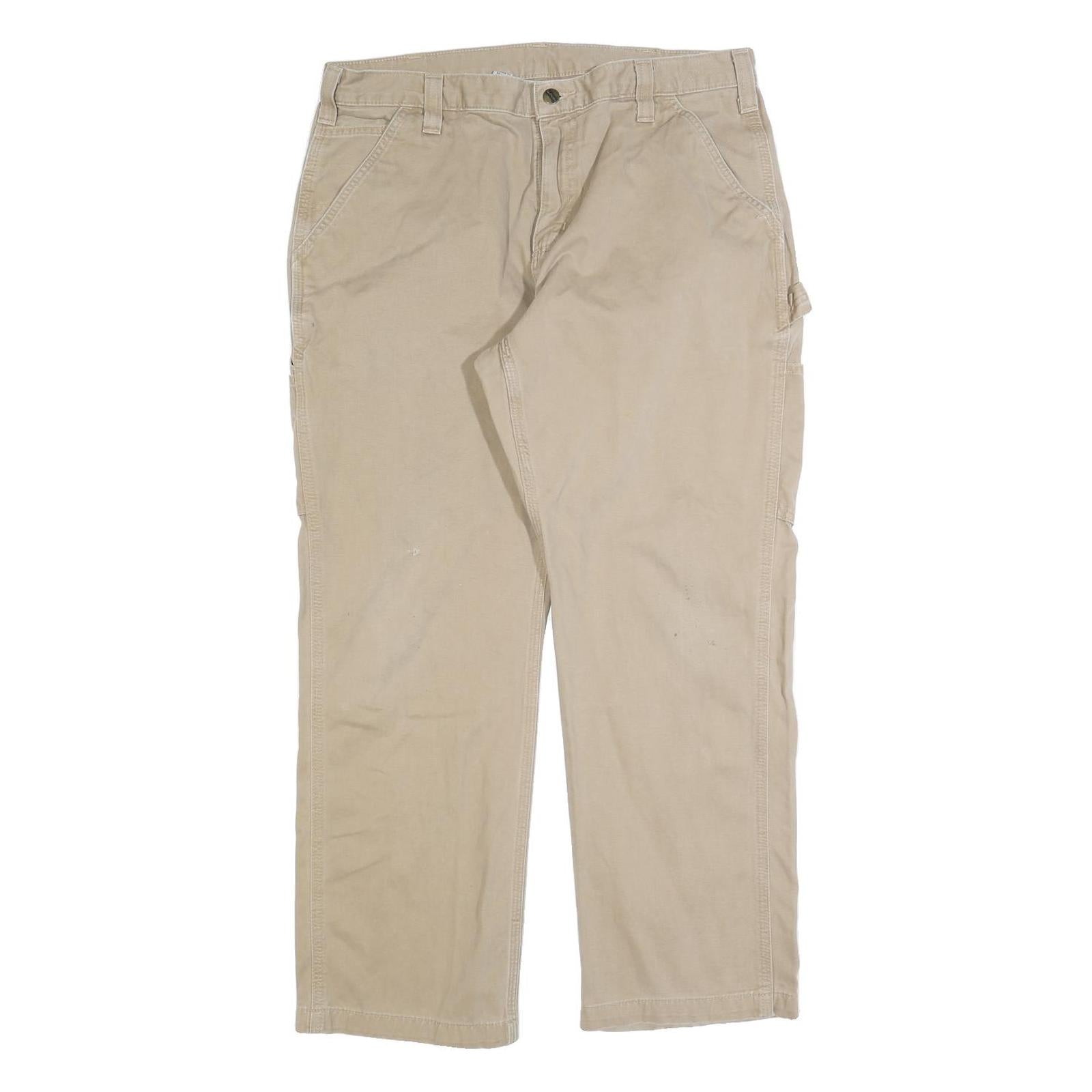 CARHARTT Mens Beige Cotton Blend Regular Fit Straight Leg Trousers W36 L30