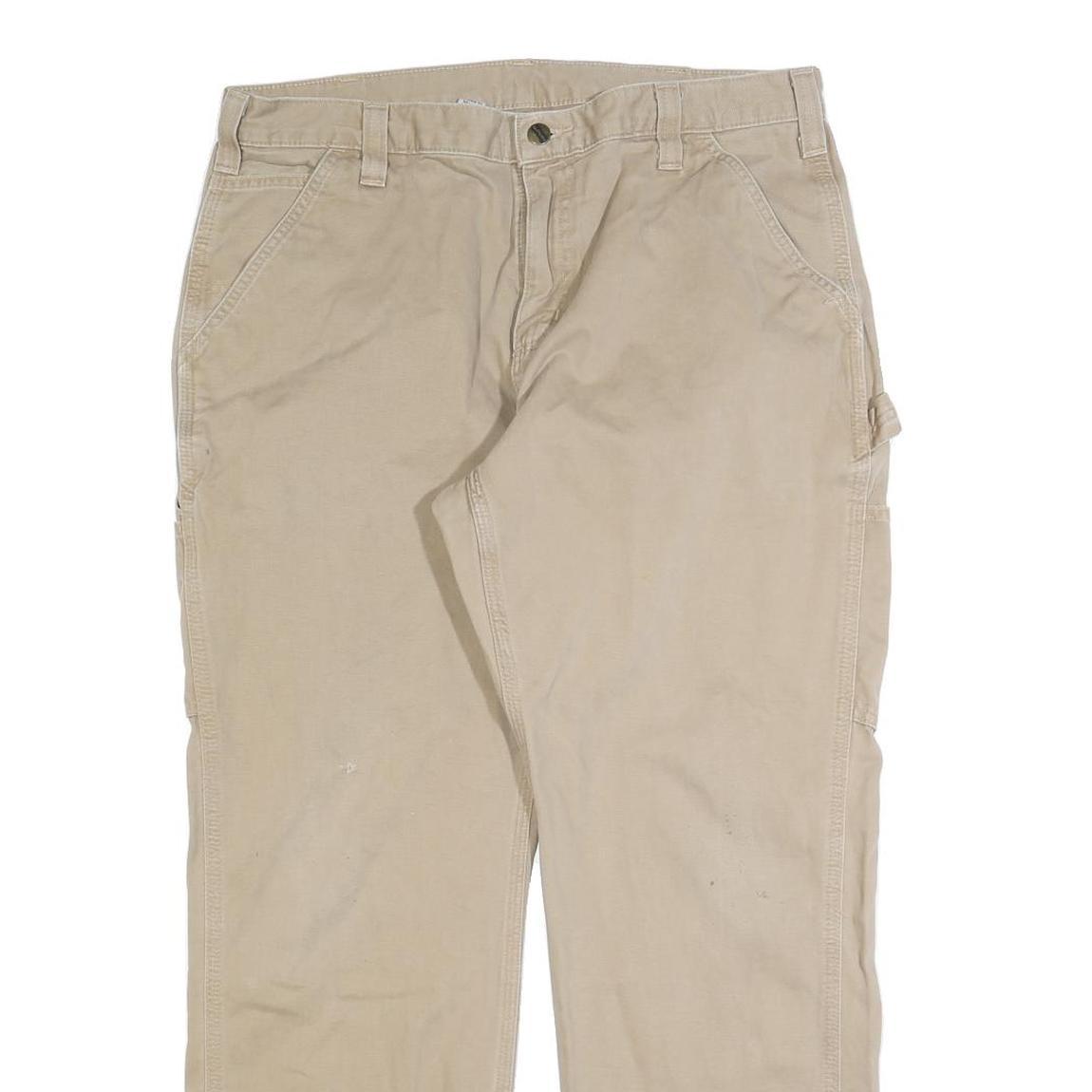 CARHARTT Mens Beige Cotton Blend Regular Fit Straight Leg Trousers W36 L30