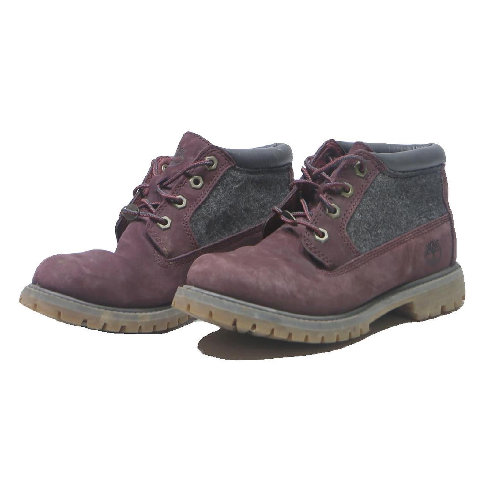 TIMBERLAND Womens Burgundy Lace-Up Leather Synthetic Boots UK 4 Stylish Durable