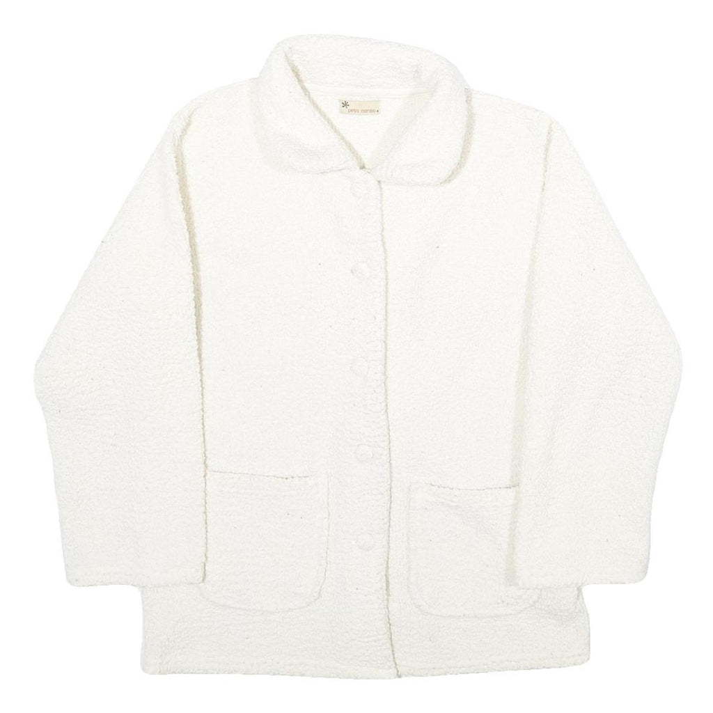 PETIT MARAIS Womens White Fleece Button Jacket L Comfortable Warm Outerwear