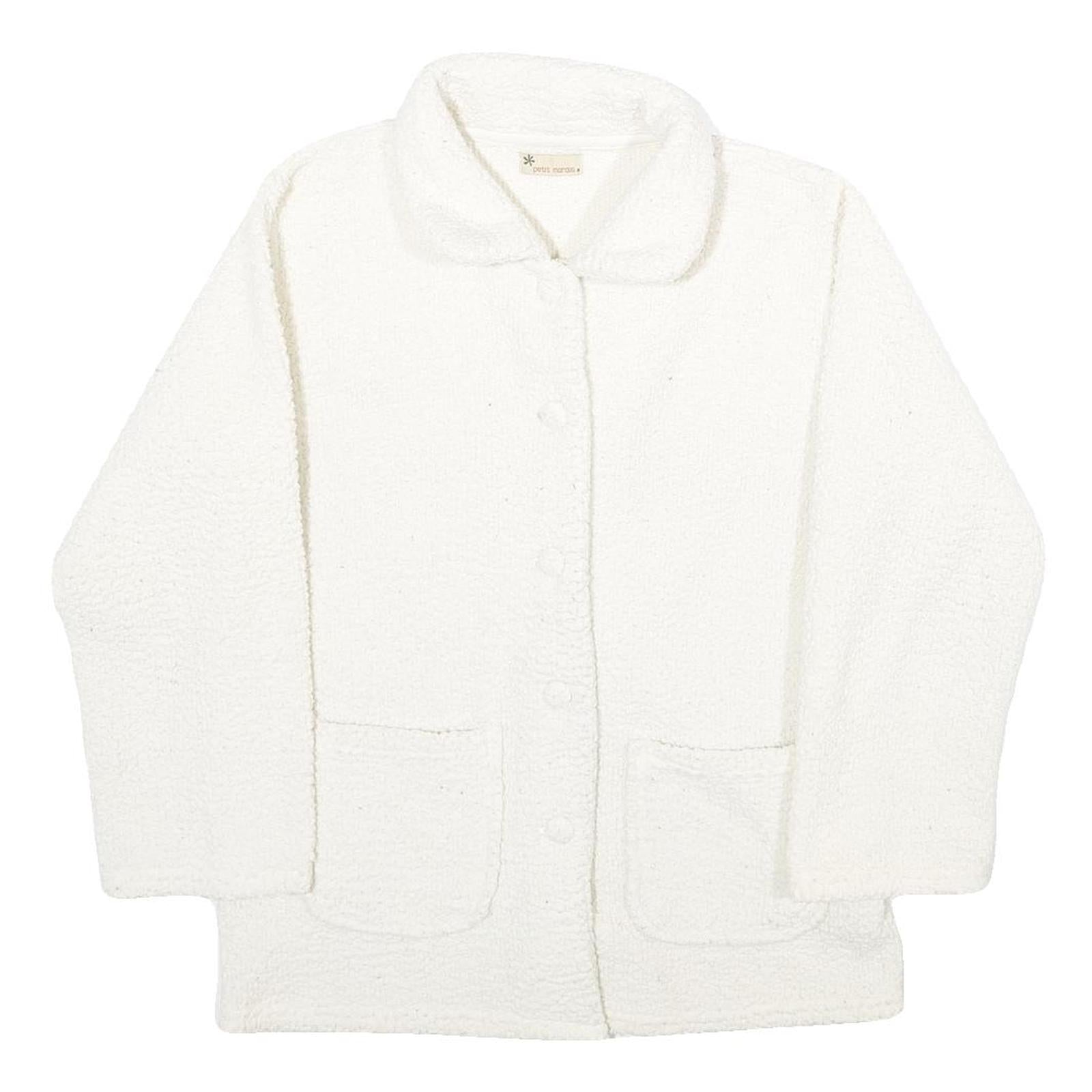 PETIT MARAIS Womens White Fleece Button Jacket L Comfortable Warm Outerwear
