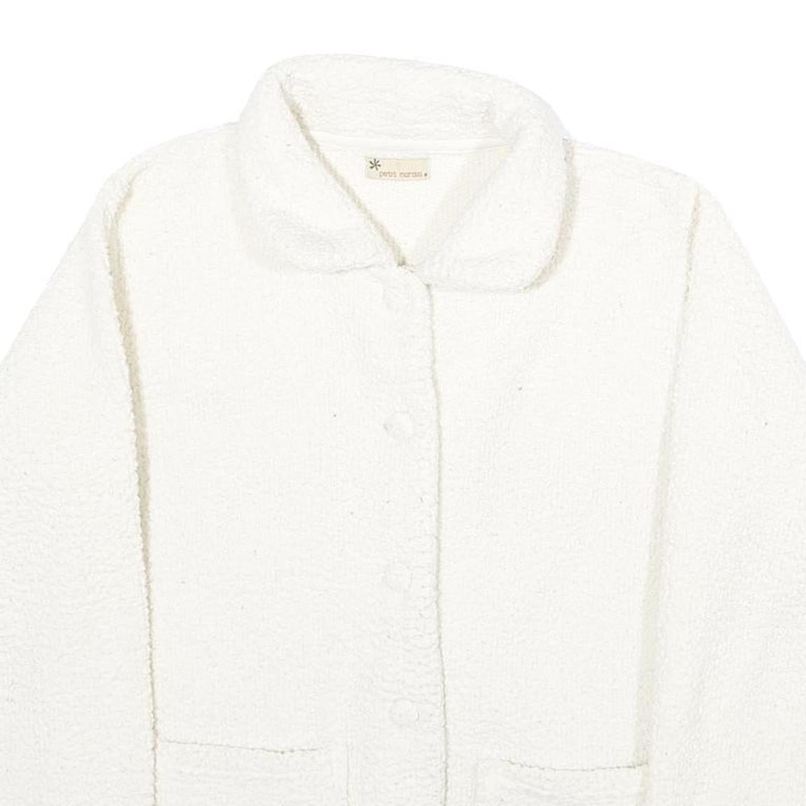 PETIT MARAIS Womens White Fleece Button Jacket L Comfortable Warm Outerwear