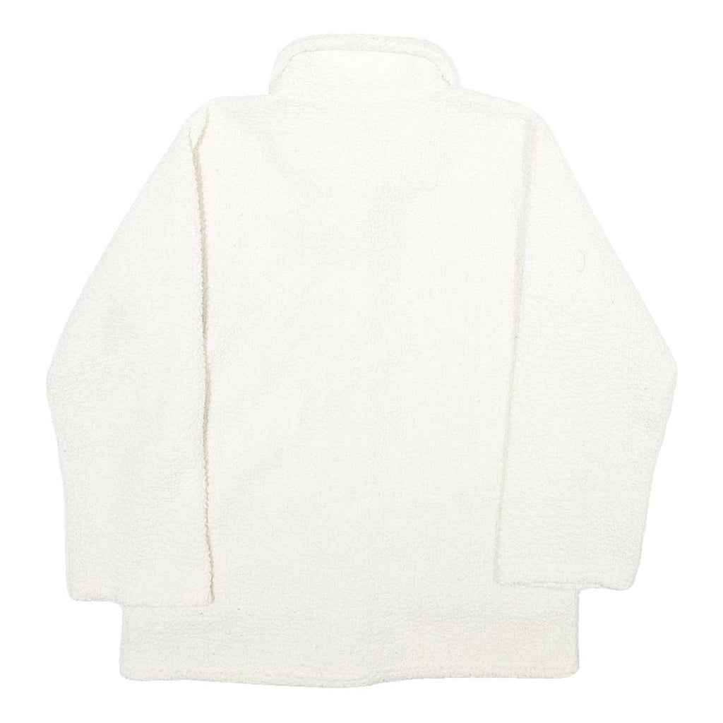 PETIT MARAIS Womens White Fleece Button Jacket L Comfortable Warm Outerwear
