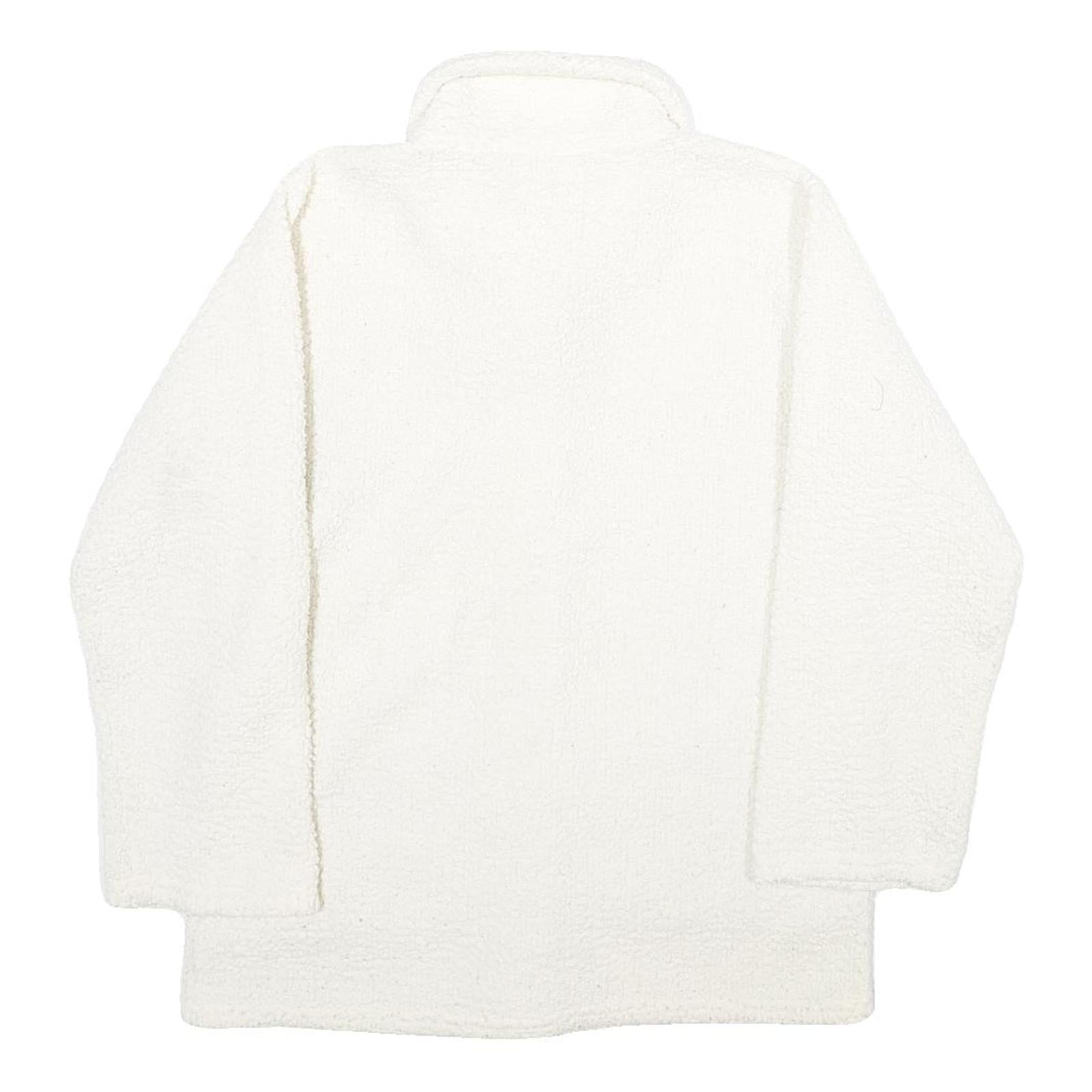 PETIT MARAIS Womens White Fleece Button Jacket L Comfortable Warm Outerwear