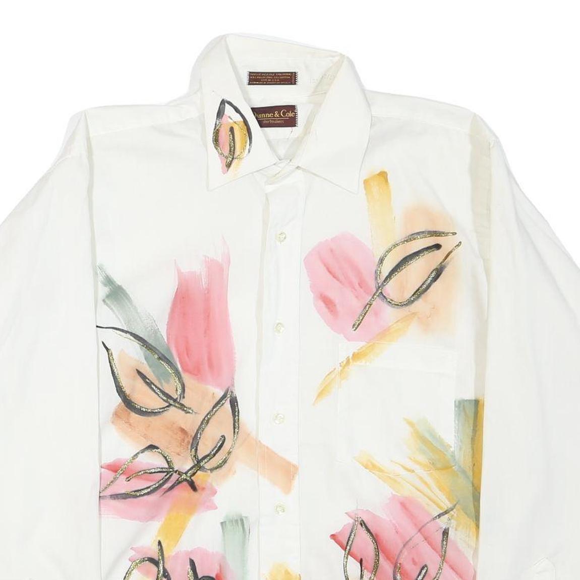 DUNNE&COLE Mens White Printed Polyester Blend Shirt M Contemporary Art Design