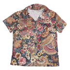 Womens Black Red Floral Printed Viscose Shirt Short Sleeve Collared L