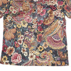 Womens Black Red Floral Printed Viscose Shirt Short Sleeve Collared L