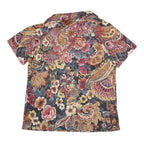 Womens Black Red Floral Printed Viscose Shirt Short Sleeve Collared L