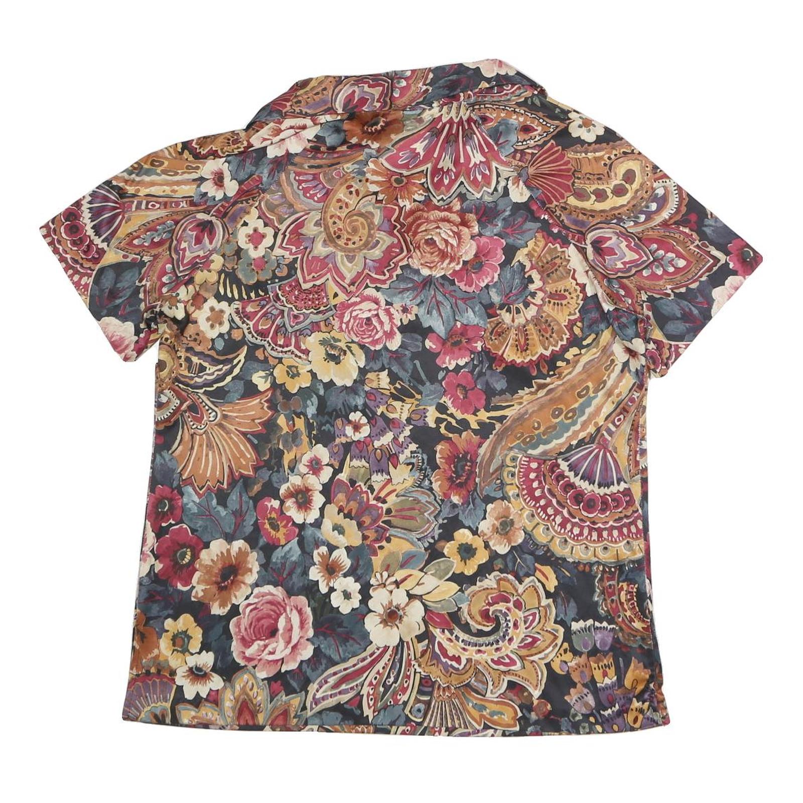 Womens Black Red Floral Printed Viscose Shirt Short Sleeve Collared L