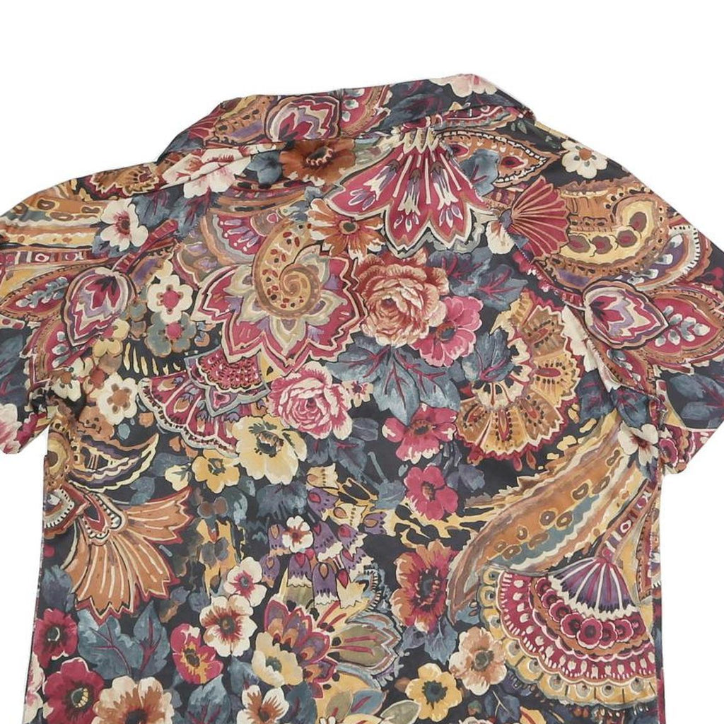 Womens Black Red Floral Printed Viscose Shirt Short Sleeve Collared L